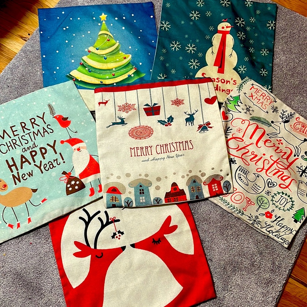 6 Soft Canvas Holiday Pillow Covers